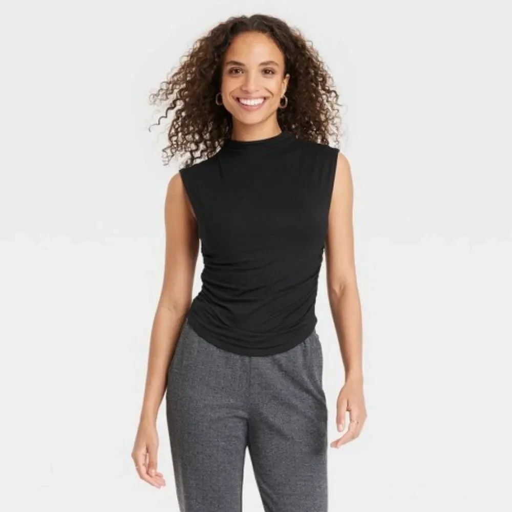 Women's Short Sleeve Side Ruched T-Shirt - A New Day™ Black XXL